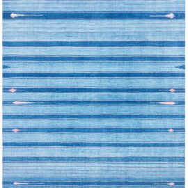 Striped Mid-Century Indian Dhurrie Flatweave Cotton Rug With White Stripes BB8676