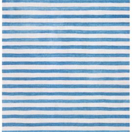 Mid-Century Indian Dhurrie Striped White And Light Blue Flatweave Cotton Rug BB8677