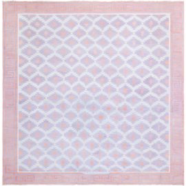 Indian Dhurrie Vintage Geometric Soft White Flatweave Cotton Carpet BB8669