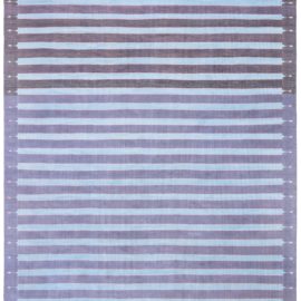 Indian Dhurrie Mid-Century Striped Slate Gray Flatweave Cotton Rug BB8673