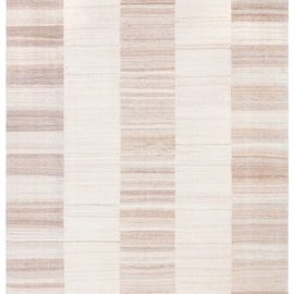 Vintage Striped Soft Beige Hand-Knotted Wool Carpet Persian BB8691