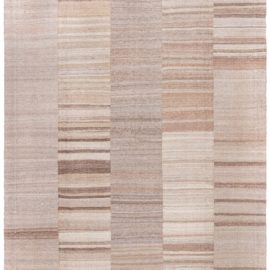 Vintage Striped Light Beige Hand-Knotted Wool Rug Persian BB8690