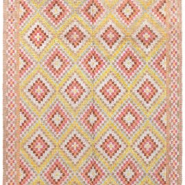 Vintage Swedish Hooked Geometric Soft Beige Flatweave Wool Rug BB8642