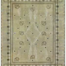 Art Nouveau Vintage Floral Warm Tan Hand-Knotted Wool Rug Viennese Secessionist BB8693