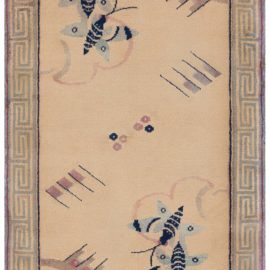 Vintage French Art Deco Floral Soft Beige Hand-Knotted Wool Rug BB8722