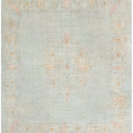 Antique Oushak Turkish Floral Medallion Light Blue Hand-Knotted Wool Rug – Circa 1920 BB8700
