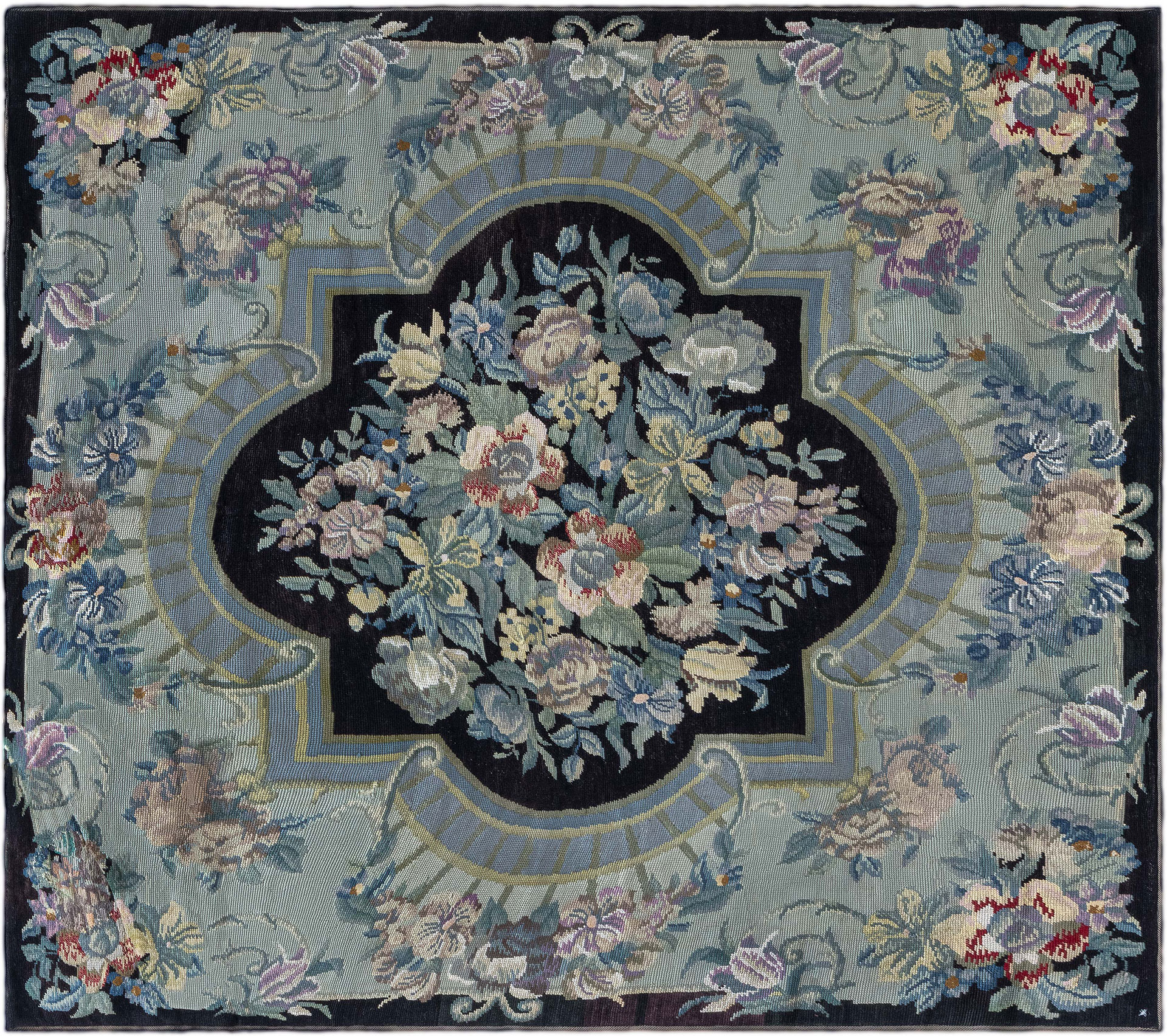 English Needlepoint carpet in pastel blue
