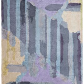 Vintage French Art Deco Geometric Slate Gray Hand-Knotted Wool Rug BB8723