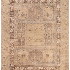 Antique Oushak Turkish Medallion Geometric Warm Tan Hand-Knotted Wool Rug – Circa 1900 Architectural BB8788