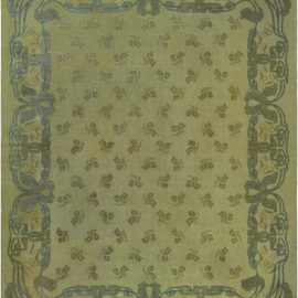 Viennese Vintage Floral Olive Hand-Knotted Wool Rug Viennese Secessionist BB8742