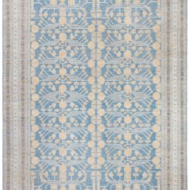 Warm Tan Floral-Style Handmade Masterpiece Rug “Cerulean Arbor” N12844