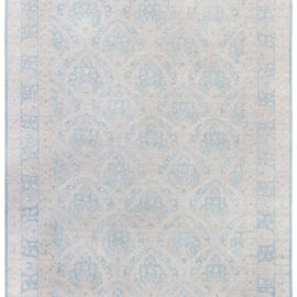 Hand-Knotted-Inspired Traditional Rug Floral Medallion Soft Beige And Light Blue Hand-Knotted Wool Carpet “Icebloom” N12835
