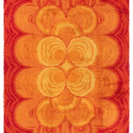 French Vintage Abstract Burnt Orange Hand-Knotted Wool Rug Machine-Made BB8787