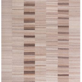 Vintage Striped Oversized Soft Beige Hand-Knotted Wool Carpet Persian BB8709