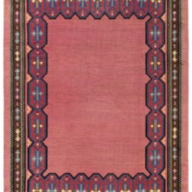 Mid-Century Scandinavian Tribal Dusty Rose Hand-Knotted Wool Rug Pile BB8753