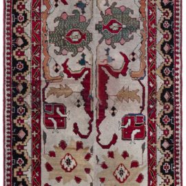 Antique Agra Indian Floral Allover Light Beige Hand-Knotted Wool Runner – Circa 1900 (Size Adjusted) (Fragment) BB8785