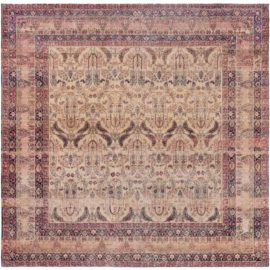 Antique Kirman Persian Floral Allover Warm Tan Hand-Knotted Wool Rug – Circa 1900 BB8792