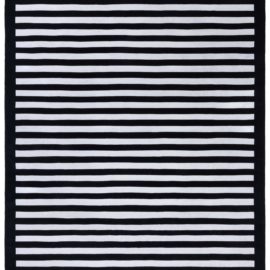 Bold Hand-Knotted Modern Striped Rug In Off White And Jet Black, Handmade “Zebrano” N12856