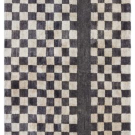 “Checkerboard” Contemporary Art Deco Geometric Ivory Hand-Knotted Wool Runner N12847