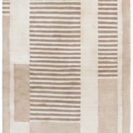 Art Deco Contemporary Geometric Soft Beige Hand-Knotted Wool & Silk Runner “Enfilade” N12852