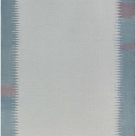 Mid-Century Indian Dhurrie Abstract Light Gray With Dusty Blue Flatweave Cotton Carpet BB7371