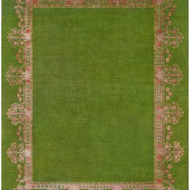 Vintage Irish Arts & Crafts Floral Forest Green Hand-Knotted Wool Carpet BB8825