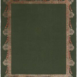 Vintage Irish Arts & Crafts Floral Forest Green – Hand-Knotted Wool Rug BB8802