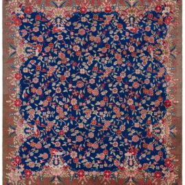 Antique Axminster English Floral Allover Blue Hand-Knotted Wool Rug – Circa 1880 BB8820