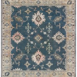 Antique Oushak Turkish Allover Floral Blue Hand-Knotted Wool Rug – Circa 1930 BB8810