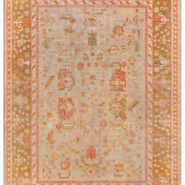 Antique Oushak Turkish Floral Light Beige Hand-Knotted Wool Rug – Circa 1920 BB8819