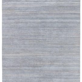 Modern Solid Light Gray Hand-Knotted Wool Runner “Rainveil” N12869