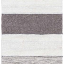 Modern Flatweave Striped Ivory With Charcoal Wool Runner “Cairn” N12861