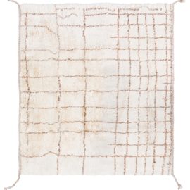 Geometric Modern Grid Cream With Brown Handmade Wool Rug “Carr” N12878