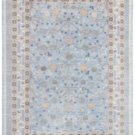 “Cloudbloom” Traditional Floral Samarkand Warm Tan Hand-Knotted Wool Rug N12881