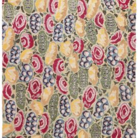 Scandinavian Modern Floral Warm Tan Hand-Knotted Wool Rug N12855