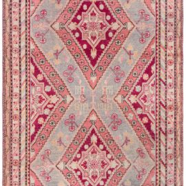 Vintage Samarkand Hand-Knotted Wool Rug – Light Gray Geometric Pattern BB8827