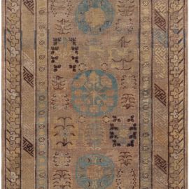 Vintage Samarkand Floral Warm Tan Hand-Knotted Wool Carpet BB8832