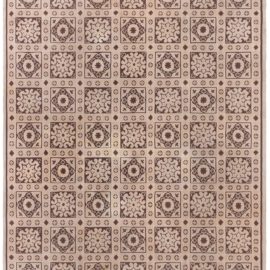 Antique Aubusson French Allover Geometric Warm Tan Hand-Knotted Wool Rug – Circa 1940 BB8849