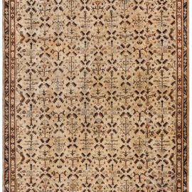 Antique Agra Indian Allover Floral Warm Tan Hand-Knotted Wool Rug – Circa 1900 (Size Adjusted) BB8835