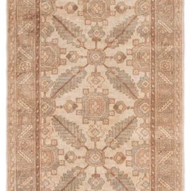 Malayer Persian Antique Allover Geometric Light Beige Hand-Knotted Wool Runner – Circa 1920 BB8847