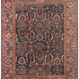 Antique Sultanabad Persian Floral Allover Warm Tan Hand-Knotted Wool Rug – Circa 1900 BB8846