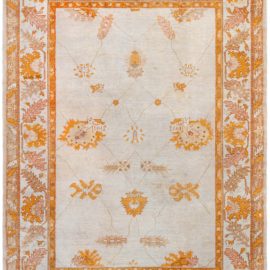 Antique Oushak Turkish Floral Allover Rug In Light Beige Hand-Knotted Wool – Circa 1930 BB8834