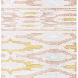 Geometric Modern Handmade Silk Runner In Light Beige With Shimmering Gold Ikat Accents lustre “Lustre Ikat” N12883