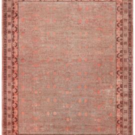 Vintage Samarkand Floral Classic Taupe With Dusty Rose Hand-Knotted Wool Rug (Size Adjusted) BB8851