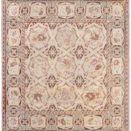 Bessarabian Russian Antique Allover Floral Cream Beige Hand-Knotted Wool Rug – Circa 1880 BB8856