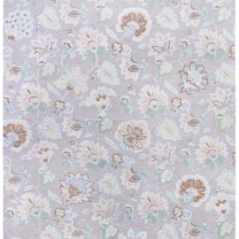 “Dewbloom” Modern Floral Blossom Soft Beige Hand-Knotted Wool Rug N12886