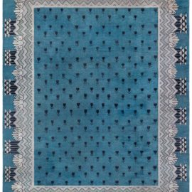 Vintage Art Nouveau Floral Light Gray Hand-Knotted Wool Carpet – Viennese Secessionist BB8855