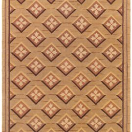 Traditional Antique-Inspired Aubusson Geometric Warm Tan Flatweave Wool Rug “Quadra” N12899