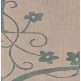 Damask Modern Classic Taupe With Teal Hand-Knotted Wool & Silk Rug “Cracklevine” N12897