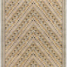 Contemporary Geometric Diagonal Cluster Light Beige Hand-Knotted Wool & Silk Rug “Escalier” N12893